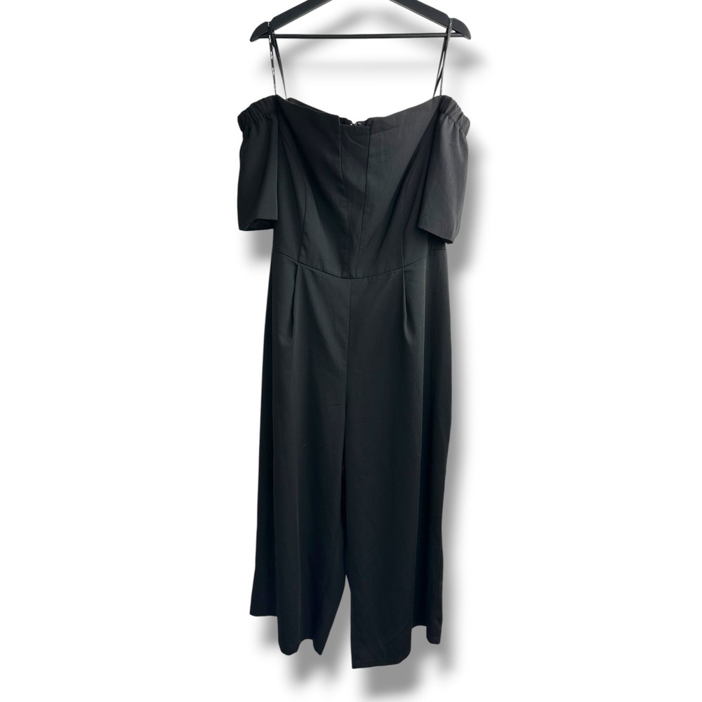 City Chic Lush Shoulder Jumpsuit Black Plus Size‎ 18 M Off Shoulder Wide Leg NEW
